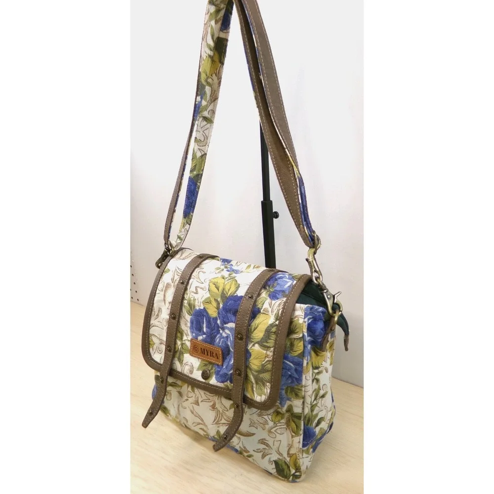 Myra Bag Cross Body Purse Messenger Bag Morning Glories Floral Design 11